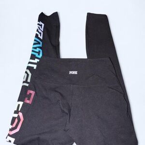 PINK Victoria's Secret Black Leggings with Colorful Logo